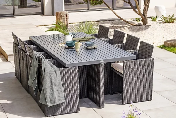 magasins pour Castorama Salon De Jardin PVC-8-ALU-N – Table + 8 Fauteuils DCB Garden 1