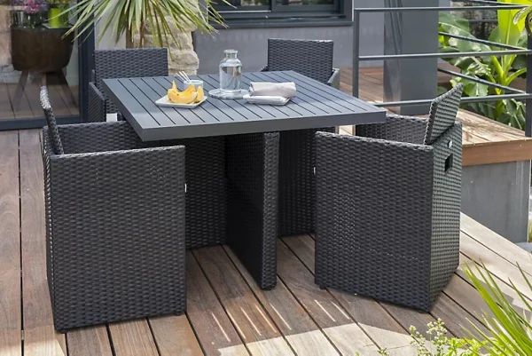 Castorama Salon De Jardin Résine Noir – Table + 4 Fauteuils mode pas chere 1
