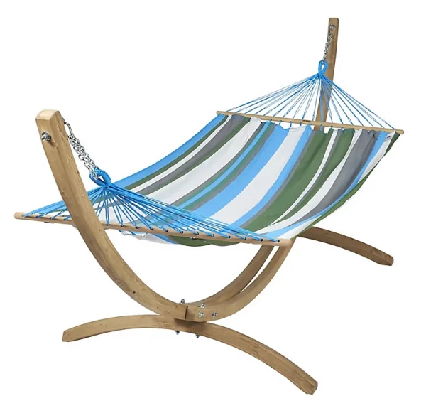 magasin pour Castorama Set Hamac Jobek Eskapade Vert Bleu Blanc + Support Bois 1
