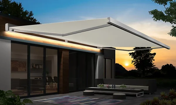 Castorama Store De Terrasse Motorisé Atlas Coffre Blanc / Toile T100 Beige 7 X 4m, Avec LED en ligne officielle 1