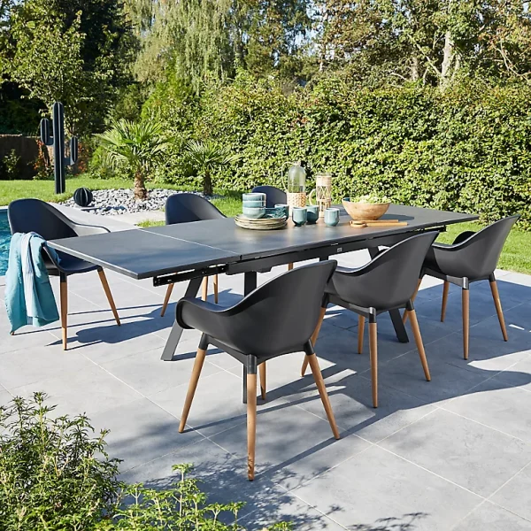 Castorama Table De Jardin Extensible En Aluminium Et Céramique Proloisirs Agra 150/200/250 X 90 Cm Graphite Et Gris vente luxe pas cher 1